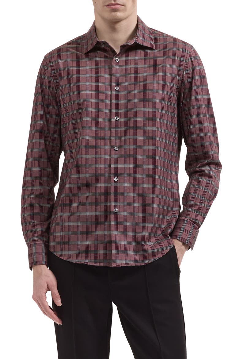 James OoohCotton Plaid Performance Shirt, Main, color, BURGUNDY
