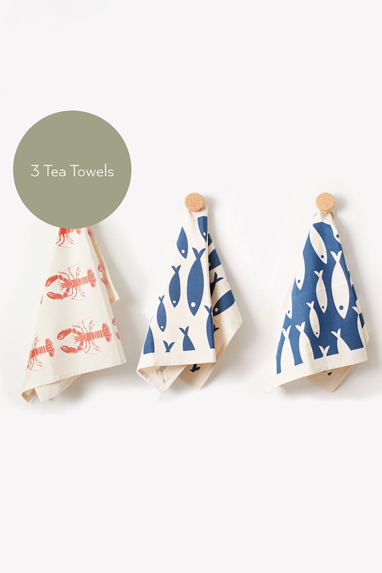 Tea Towels Set of 3 - Fish White / Lobster / Seafood Platter, Main, color, Tea Towel