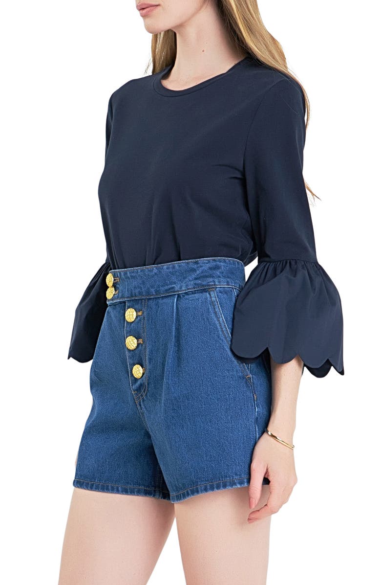 English Factory Scallop Bell Sleeve T-Shirt, Alternate, color, Navy
