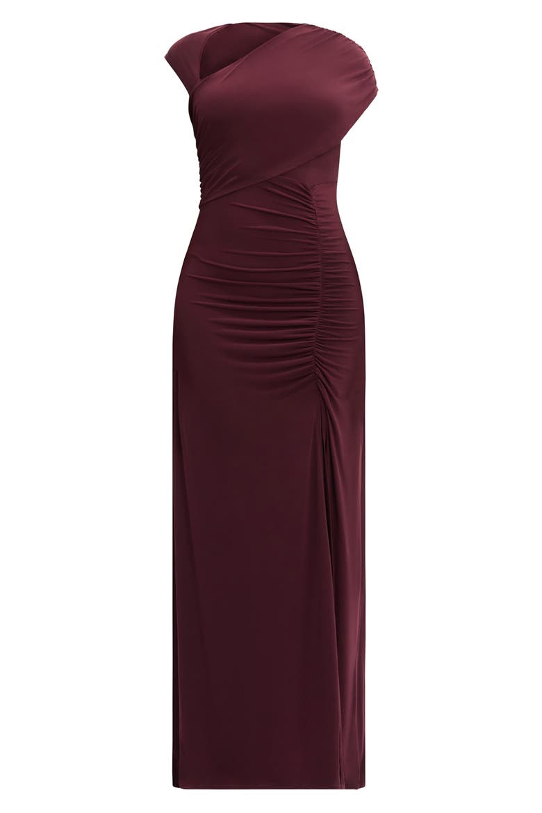 Cap Sleeve Ruched Matte Jersey Dress, Alternate, color, PINOT