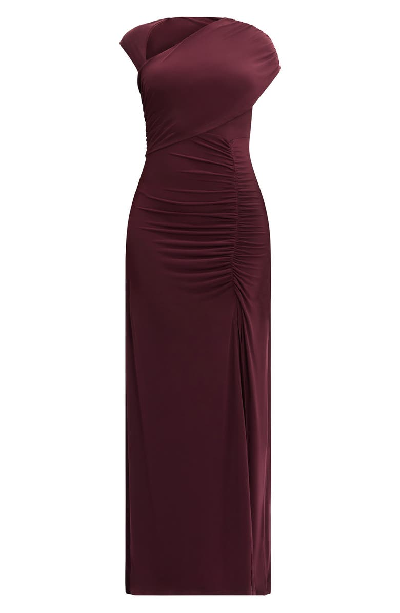 Herve Leger Cap Sleeve Ruched Matte Jersey Dress, Alternate, color, Pinot