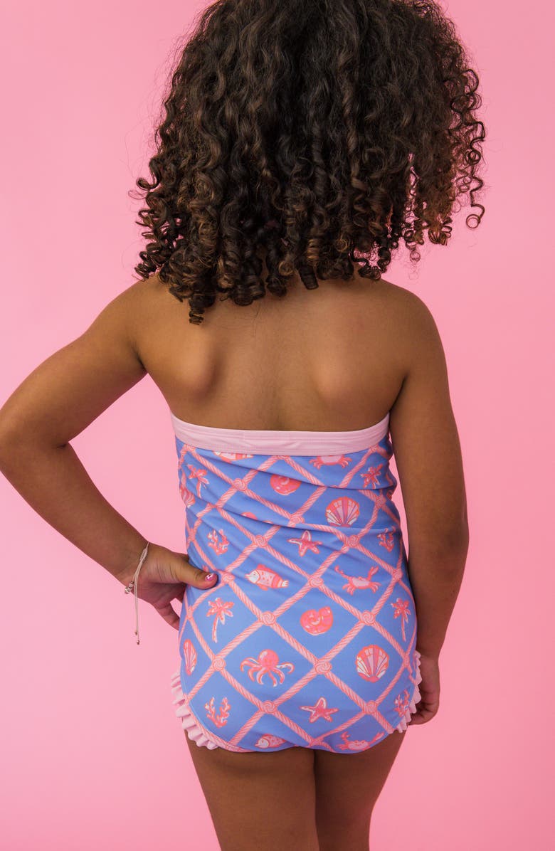 RuffleButts Kids' Tropical Trellis UPF 50+ One-Piece Swimsuit, Alternate, color, Blue