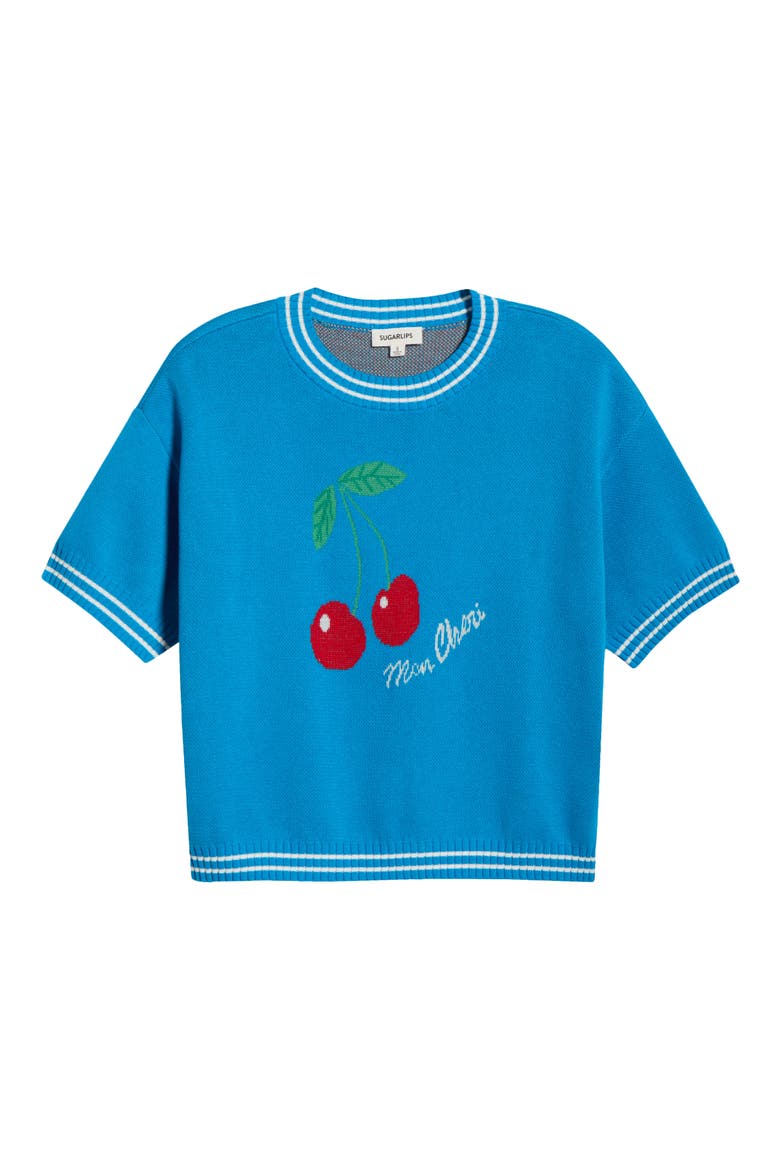 Brissy Cherry Short Sleeve Sweater, Alternate, color, BLUE