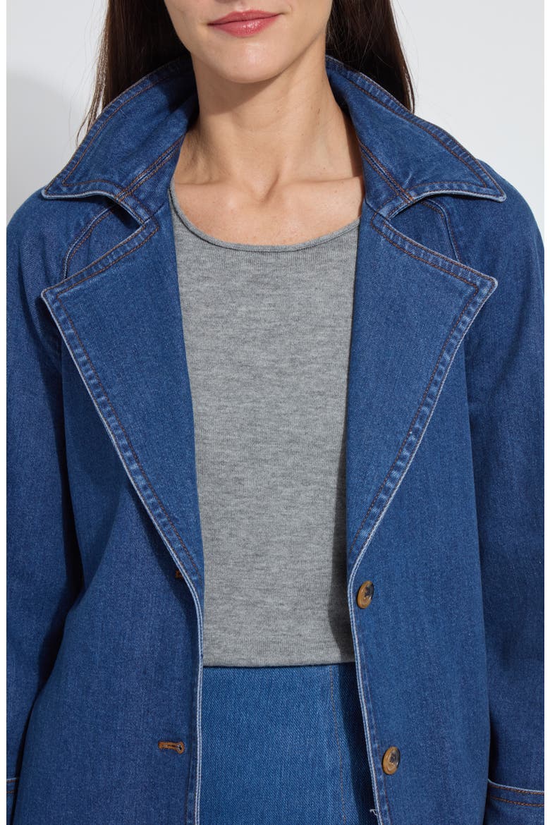 Paris Denim Trench Coat, Alternate, color, DARK MIDWASH