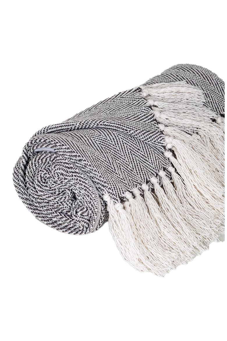 Isla Herringbone Fringe Trim Throw Blanket, Alternate, color, GRAY