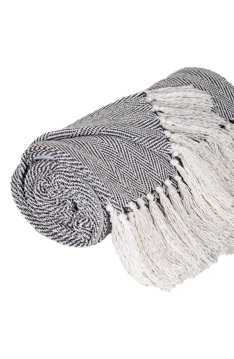 PARKLAND COLLECTION Isla Herringbone Fringe Trim Throw Blanket, Alternate, color, Gray