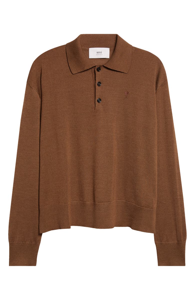 AMI PARIS Ami de Coeur Wool & Silk Polo Sweater, Alternate, color, Hazelnut