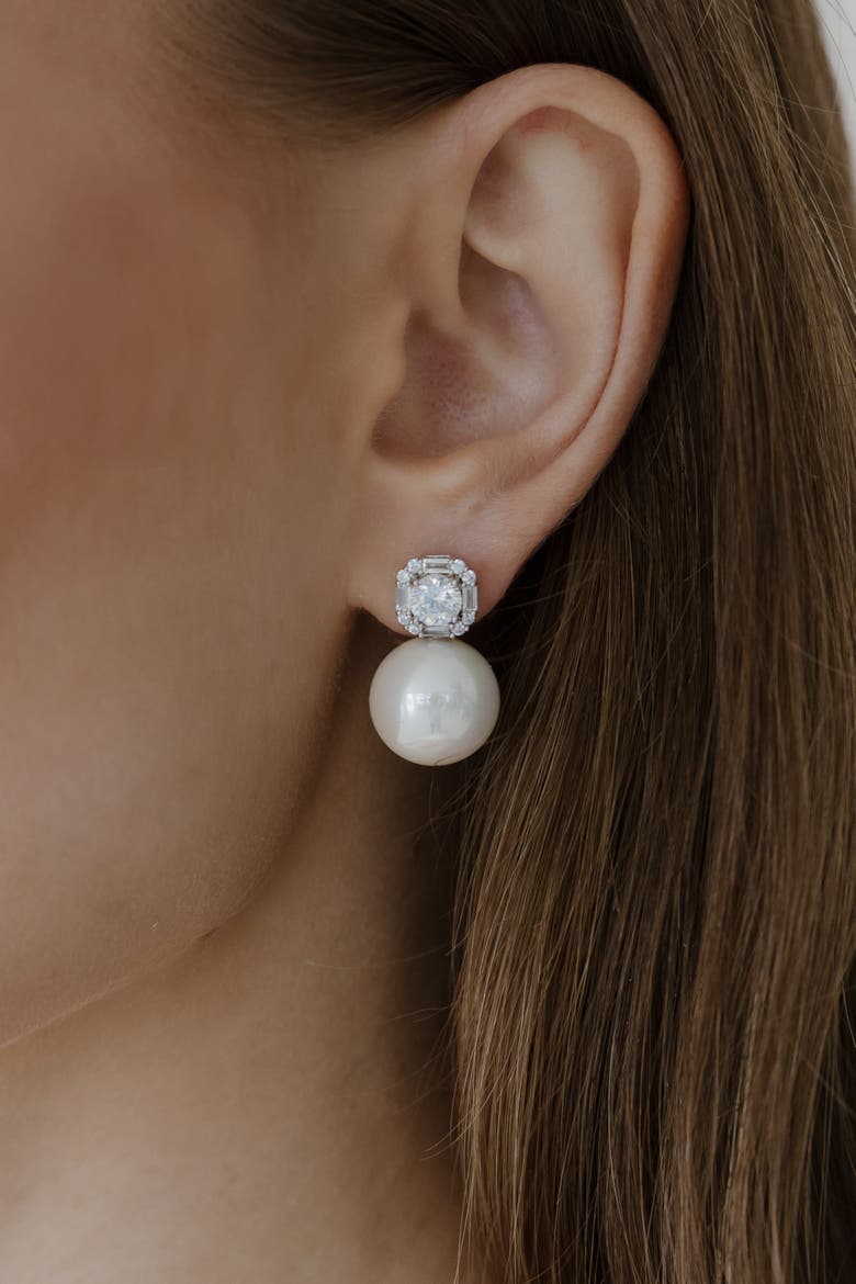 Kit Pearl and Crystal Earrings, Alternate, color, Metallic Silver