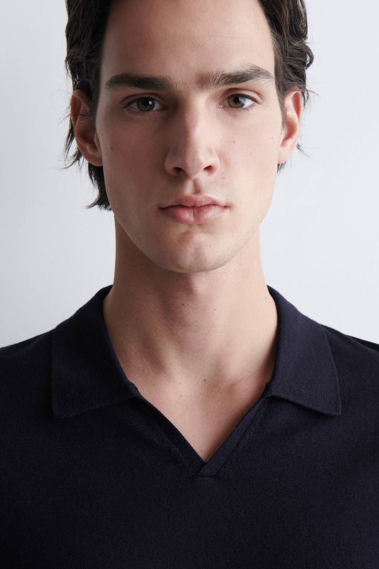 Open-Collar Merino Wool Polo Shirt, Alternate, color, NAVY