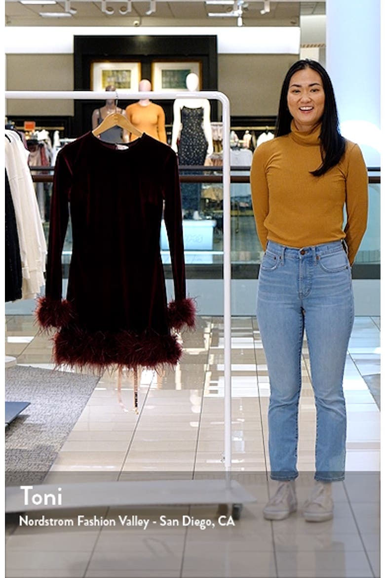Lavinia Feather Trim Long Sleeve Velvet Body-Con Cocktail Minidress video