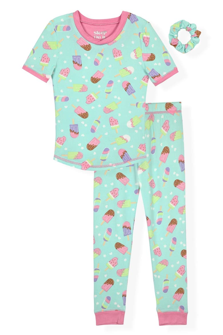 Kids' 2-Piece Fitted Pajamas & Scrunchie Set, Main, color, MINT