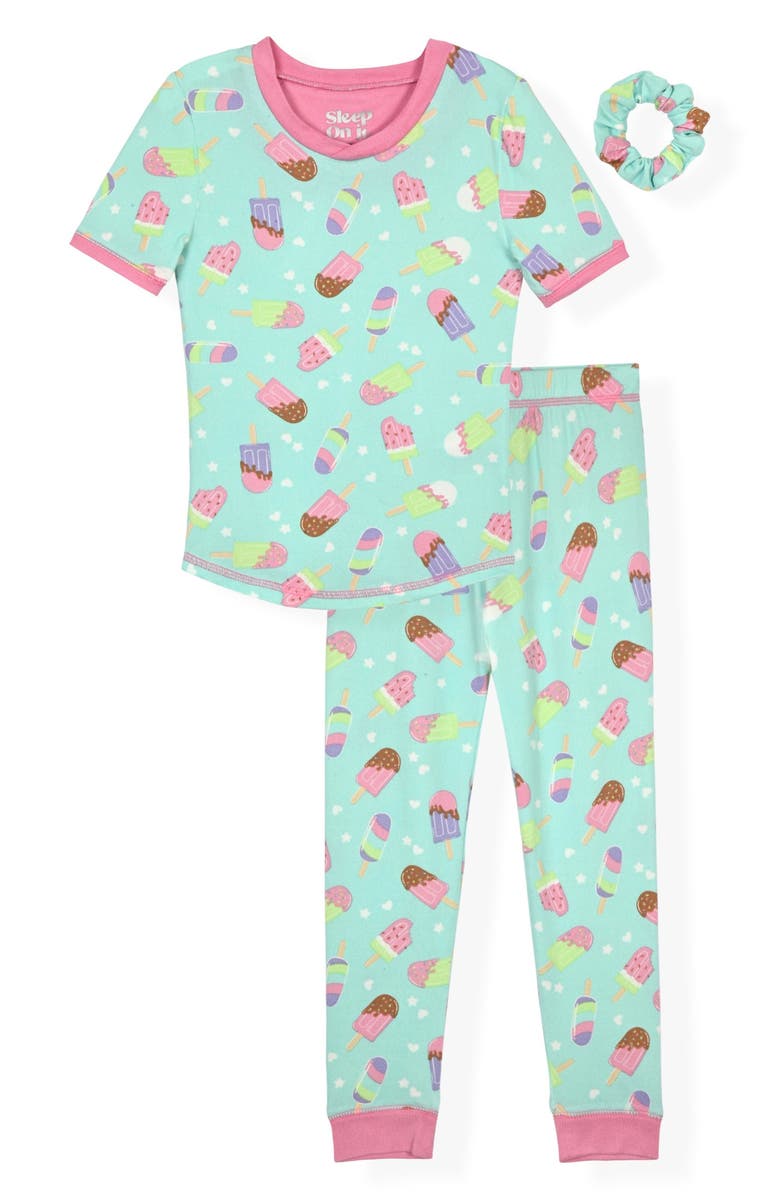 SLEEP ON IT Kids' 2-Piece Fitted Pajamas & Scrunchie Set, Main, color, Mint
