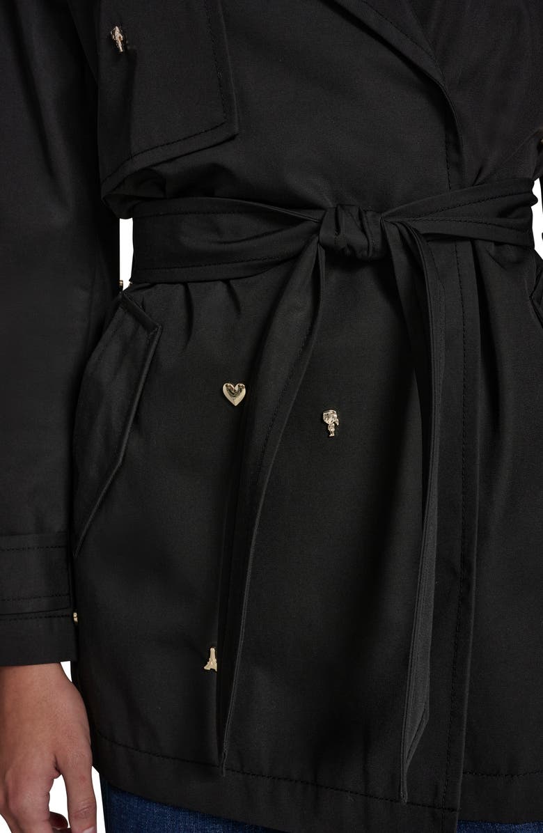KARL LAGERFELD Embellished Trench Coat, Alternate, color, Black