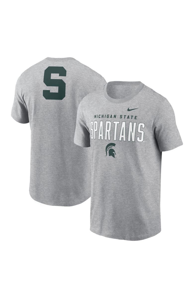 Nike Men's Nike Heather Gray Michigan State Spartans Campus 2-Hit Primary Mascot T-Shirt, Alternate, color, Heather Gray