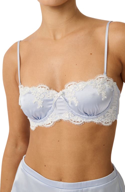 Kat The Label Cinderella Lace Trim Underwire Strapless Satin Bra In Blue