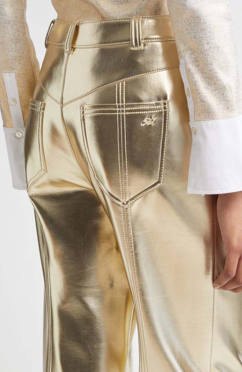 Cinq à Sept Francine High Waist Metallic Faux Leather Wide Leg Pants, Alternate, color, Gold