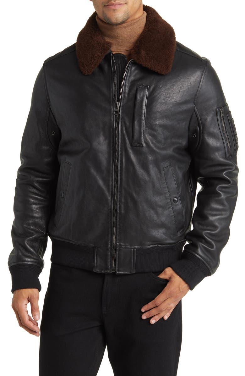 Belstaff Alstone Leather Jacket with Genuine Shearling Collar, Alternate, color, 