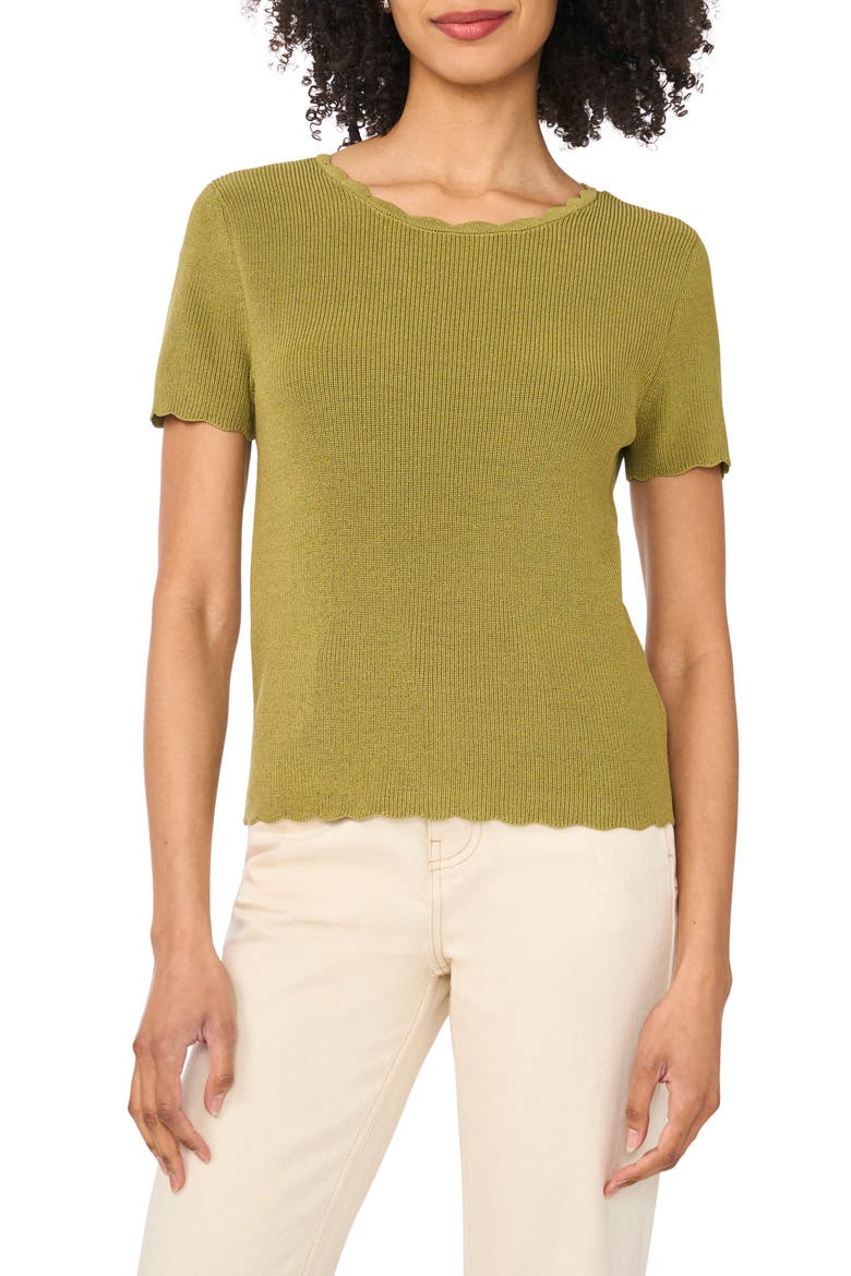 Scallop Rib Short Sleeve Knit Top, Main, color, LIGHT OLIVE