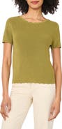 CeCe Scallop Rib Short Sleeve Knit Top