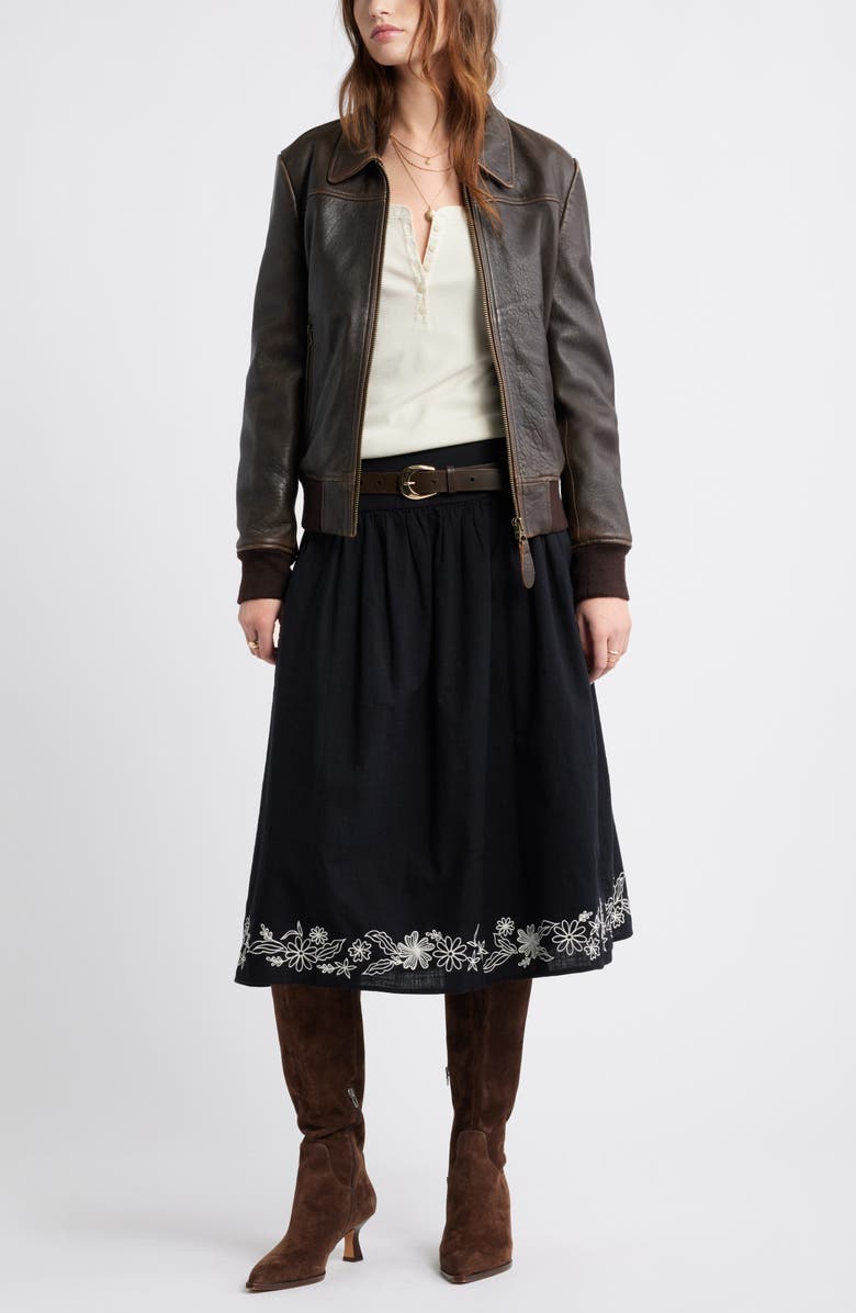 Treasure & Bond Embroidered Hem Cotton Midi Skirt, Alternate, color, Black