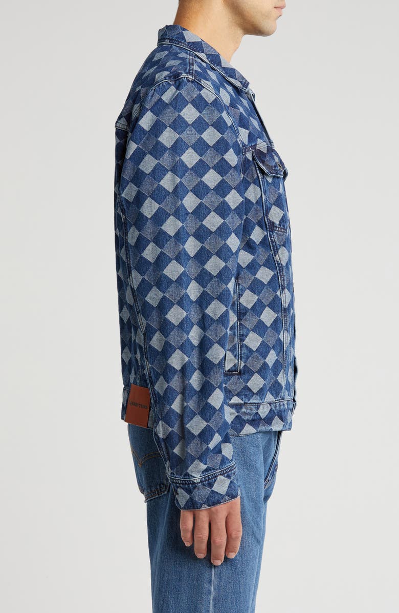 Round Two Diamond Jacquard Denim Trucker Jacket, Alternate, color,