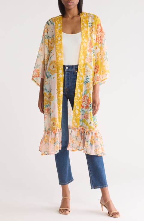 Mixed Print Colorblock Duster