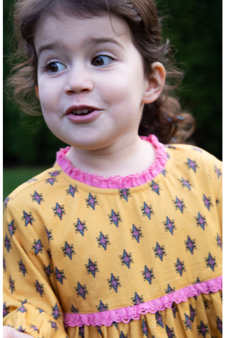 Toddler Long Sleeves Dress with Lace Trim, Alternate, color, Yellow and Pink