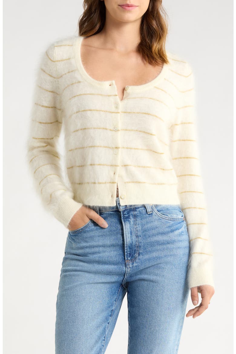 Fortuna Stripe Cashmere Cardigan, Main, color, ANTIQUE WHITE/ GOLD