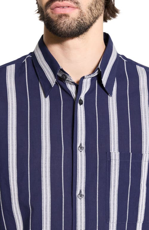 Theory Noll Summer Dobby Short Sleeve Button-up Shirt In Blue