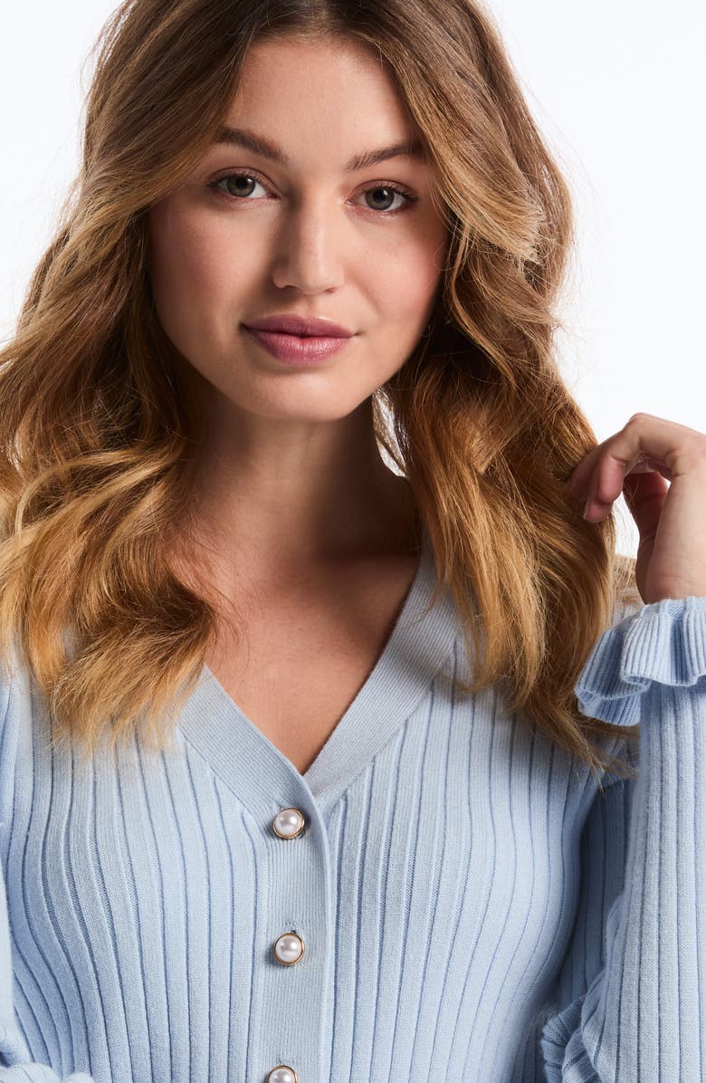 Laundry by Shelli Segal Ruffle Hem Cardigan, Alternate, color, Skyway