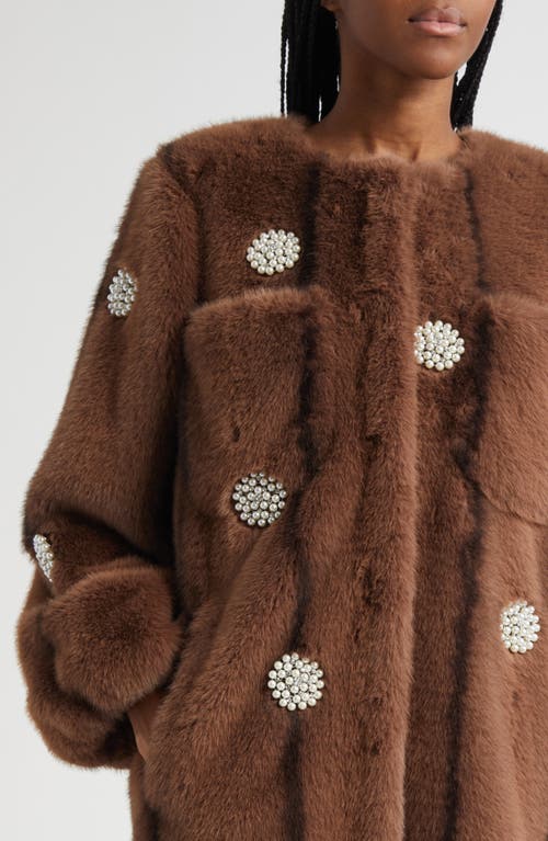Cinq À Sept Pearl-embellished Faux-fur Coat In Brown