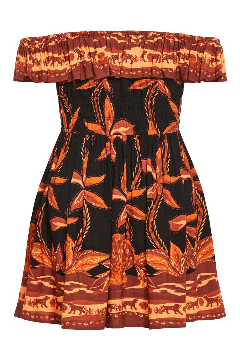 Tahitian Border Print Off the Shoulder Dress, Alternate, color, BLACK TAHITIAN