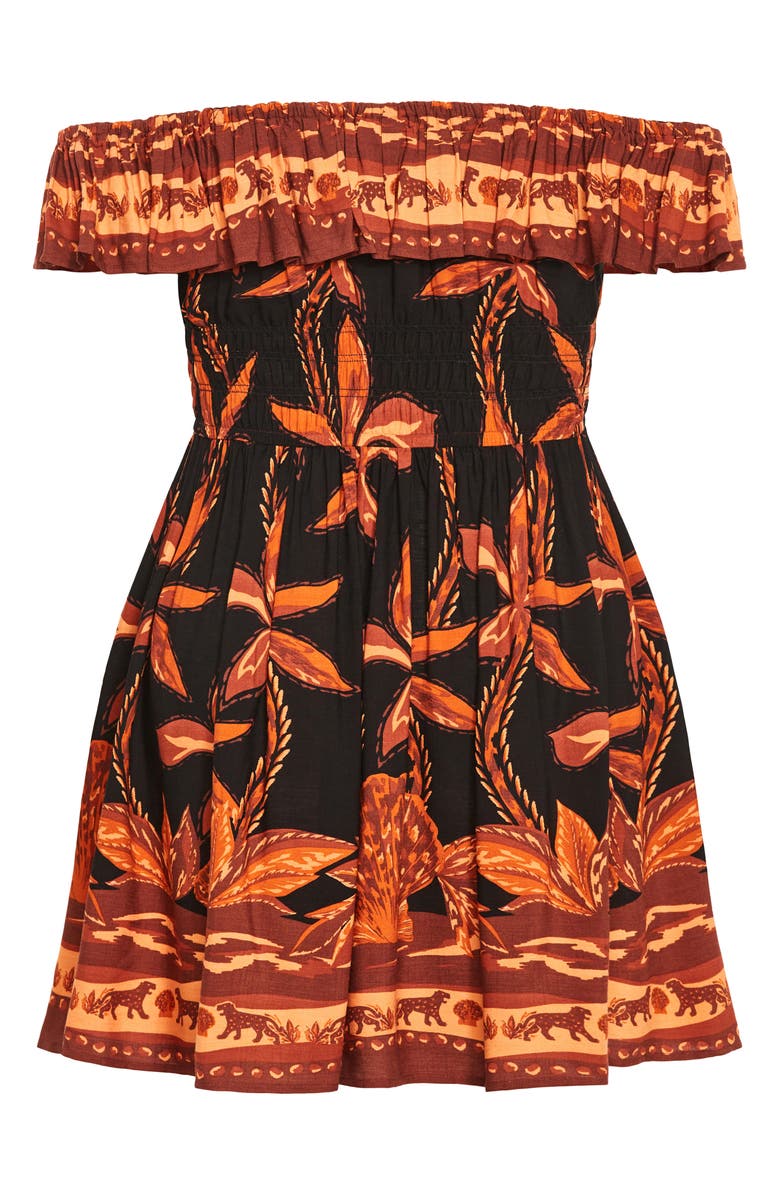 City Chic Tahitian Border Print Off the Shoulder Dress, Alternate, color, Black Tahitian