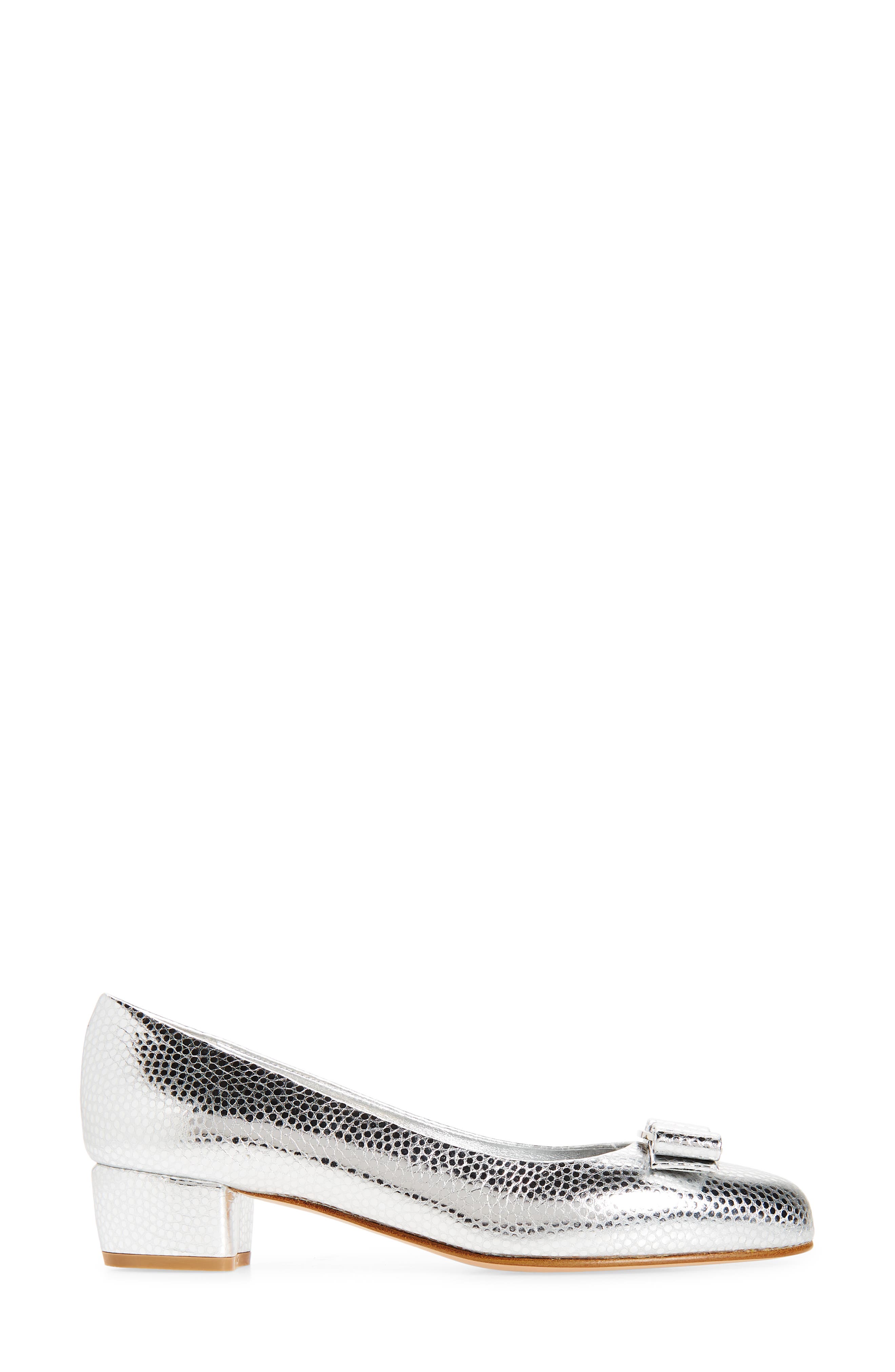 Vara Bow Metallic Leather Pump, Alternate, color, SILVER