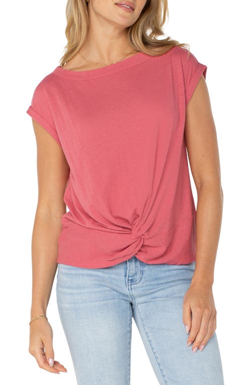 Shop Liverpool Los Angeles Knot Front Linen Blend T-shirt In Slate Rose