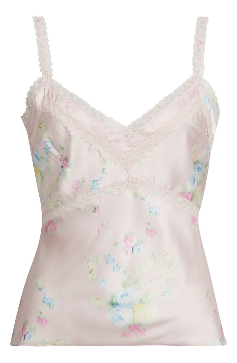 LoveShackFancy Lirena Floral Satin Top, Alternate, color, Rosy Trellis