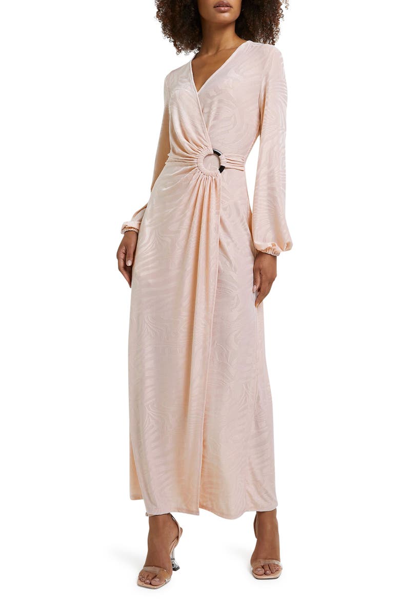 Long Sleeve Ring Jacquard Midi Dress, Main, color, BEIGE LIGHT