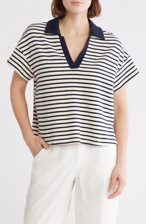 Stripe Knit Polo Top