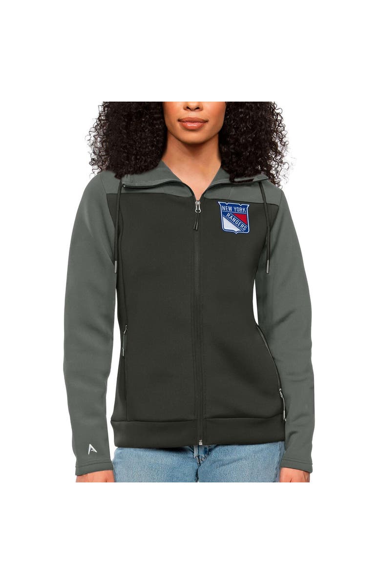 ANTIGUA Women's Antigua Steel/Charcoal New York Rangers Protect Full-Zip Hoodie, Main, color, 