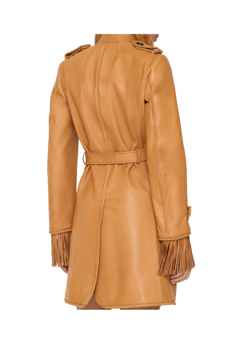 Short Fringed Leather Car Coat, Alternate, color, Sand brown