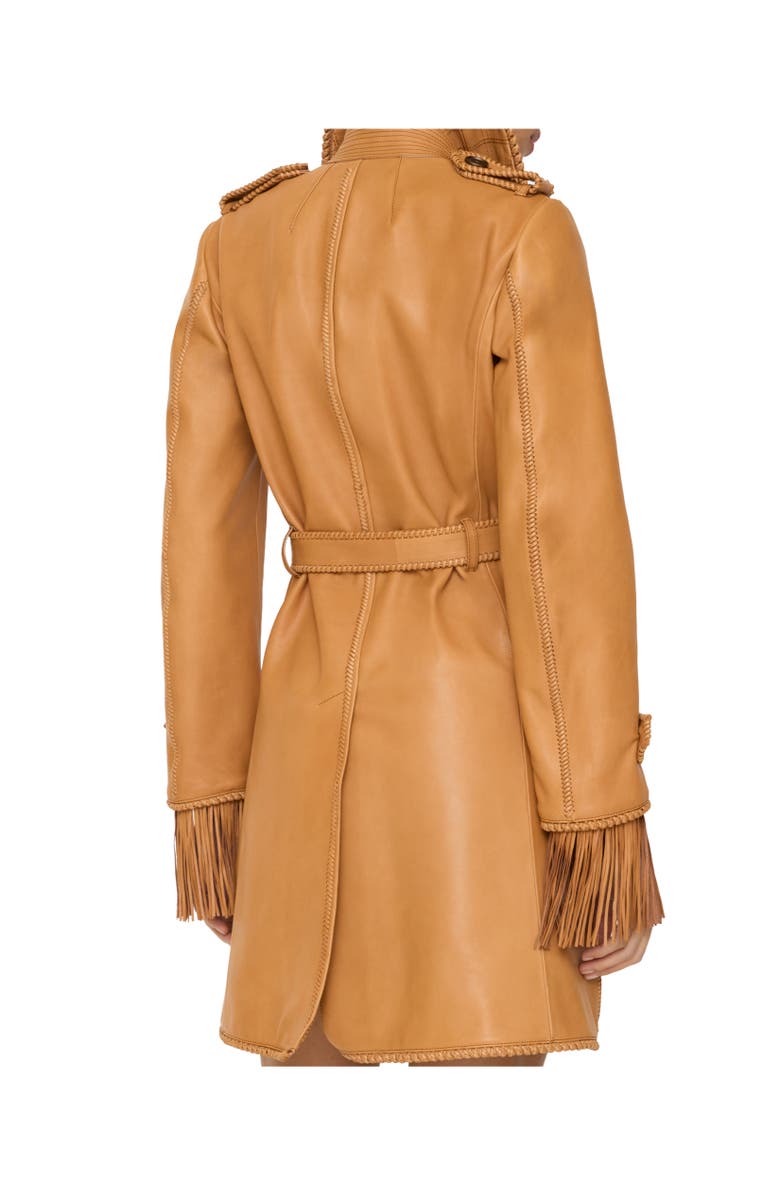 Burberry Short Fringed Leather Car Coat, Alternate, color, Sand Brown