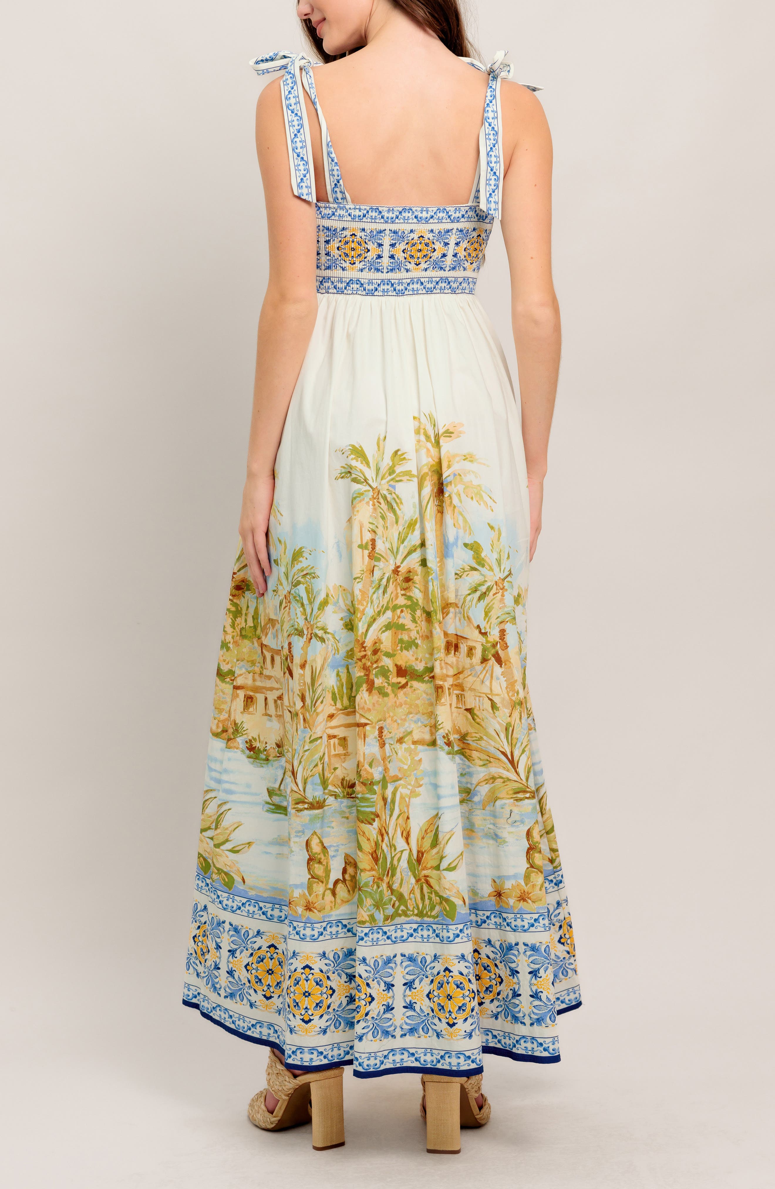 Square Neck Bow Tie Strap Maxi Dress - image 2