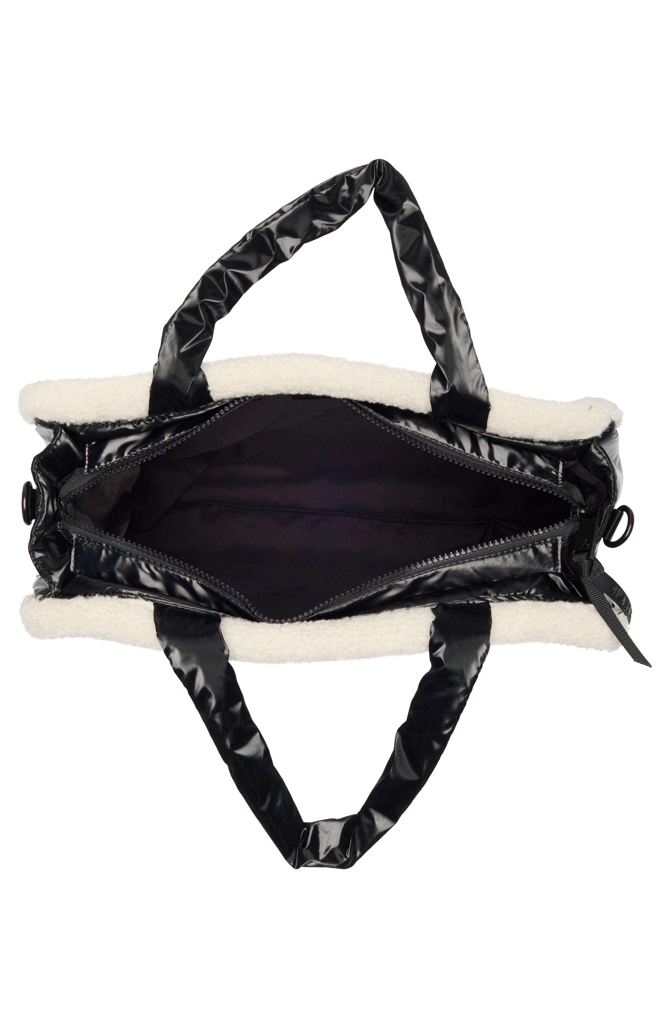 Pajar Quilted Faux Shearling Trim Tote Bag, Alternate, color, 