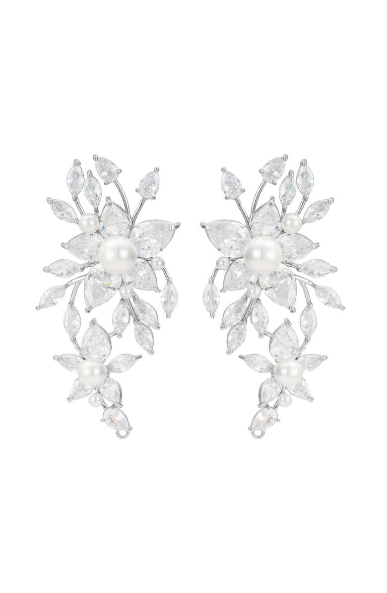 Untamed Petals Royalist Pearl and Crystal Statement Earrings, Main, color, Silver