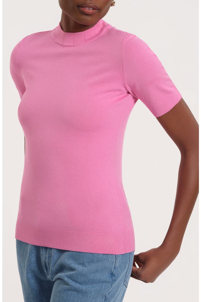 Mock Neck Short Sleeve Sweater, Main, color, HOT PINK