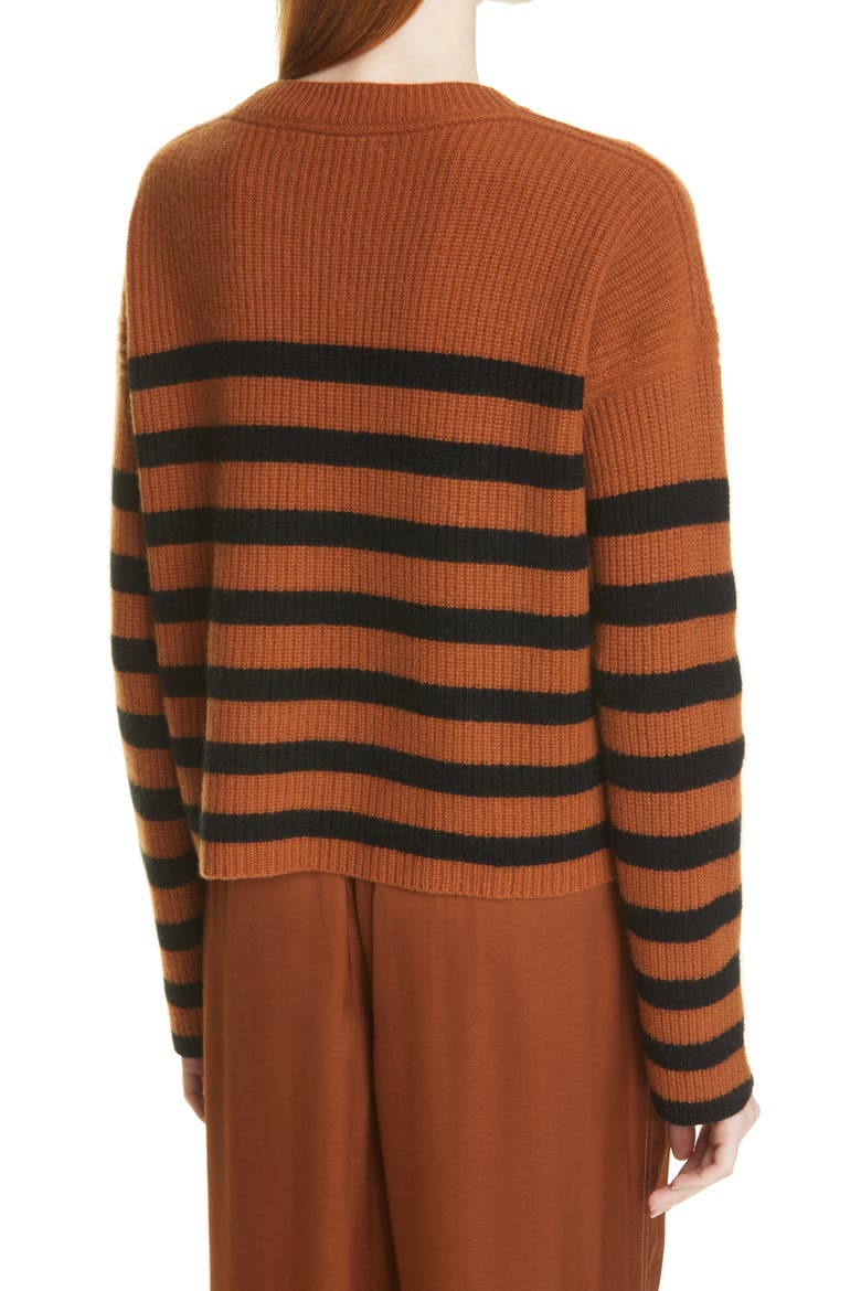 Toujours Stripe Cashmere Sweater, Alternate, color, RUST/ BLACK