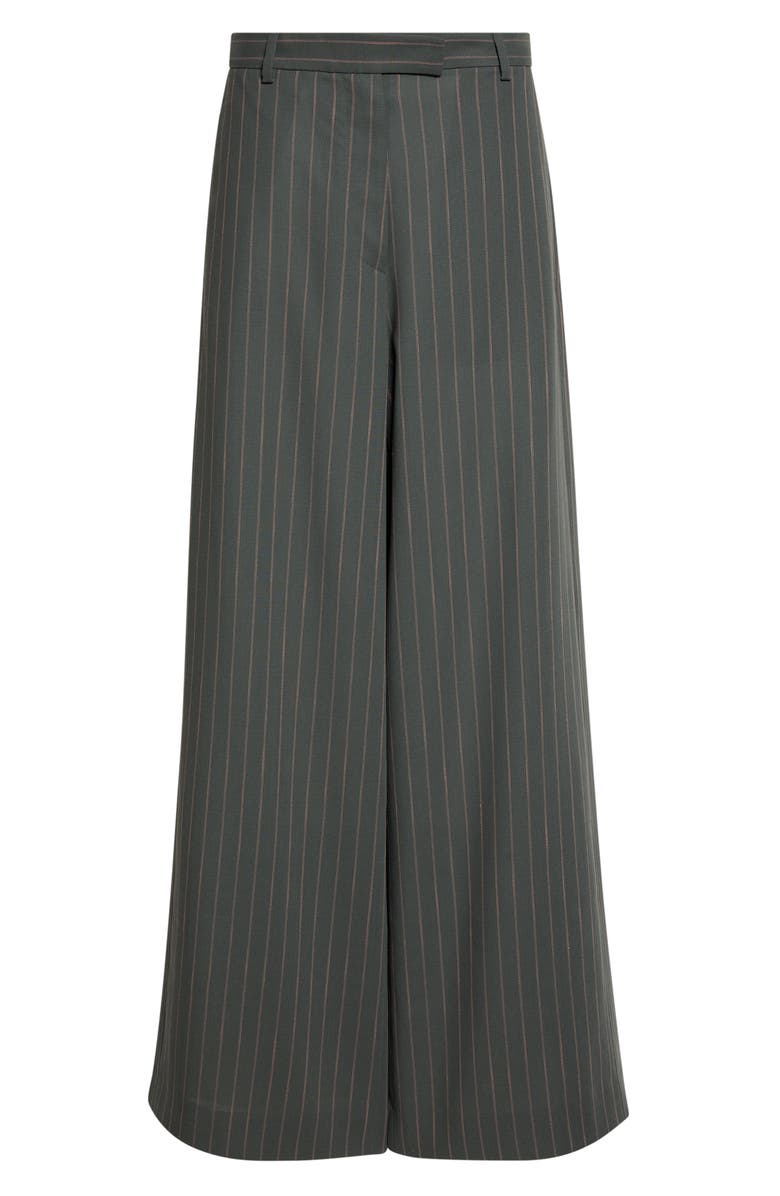 Dries Van Noten Stripe Wool Crepe Wide Leg Pants, Main, color, Forest