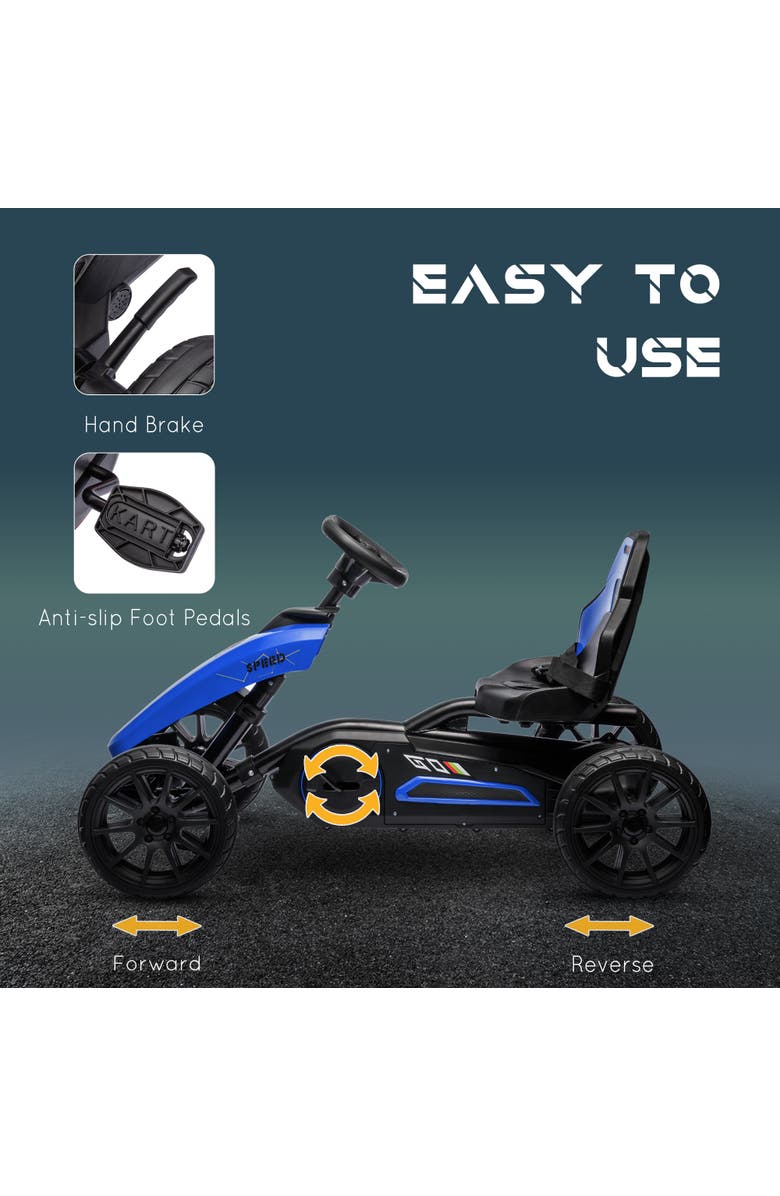 Aosom Kids Pedal Go Kart with Adjustable Seat Swing Axle Handbrake Shock Absorbing Wheels, Alternate, color, Blue