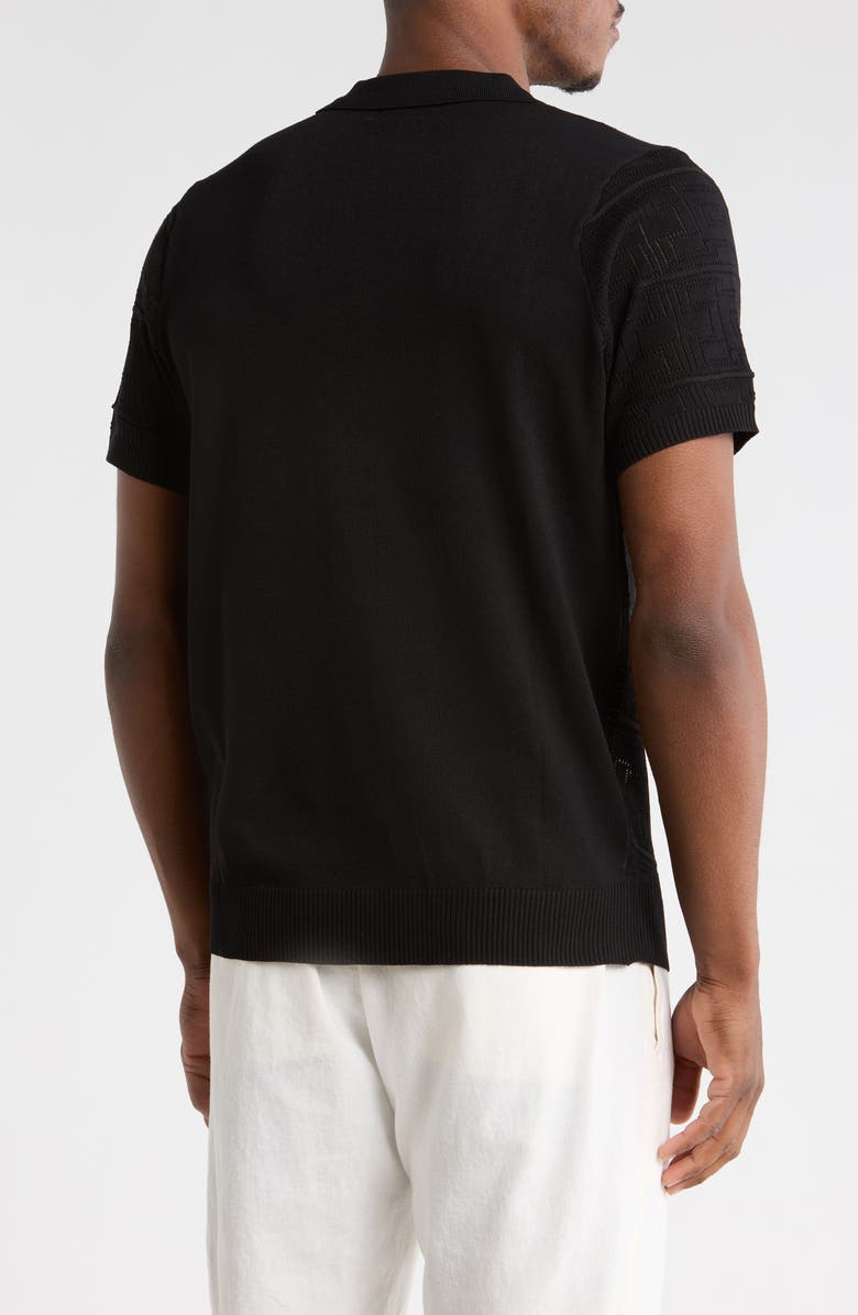 T.R. PREMIUM Geometric Pointelle Half Zip Sweater Polo, Alternate, color, Black