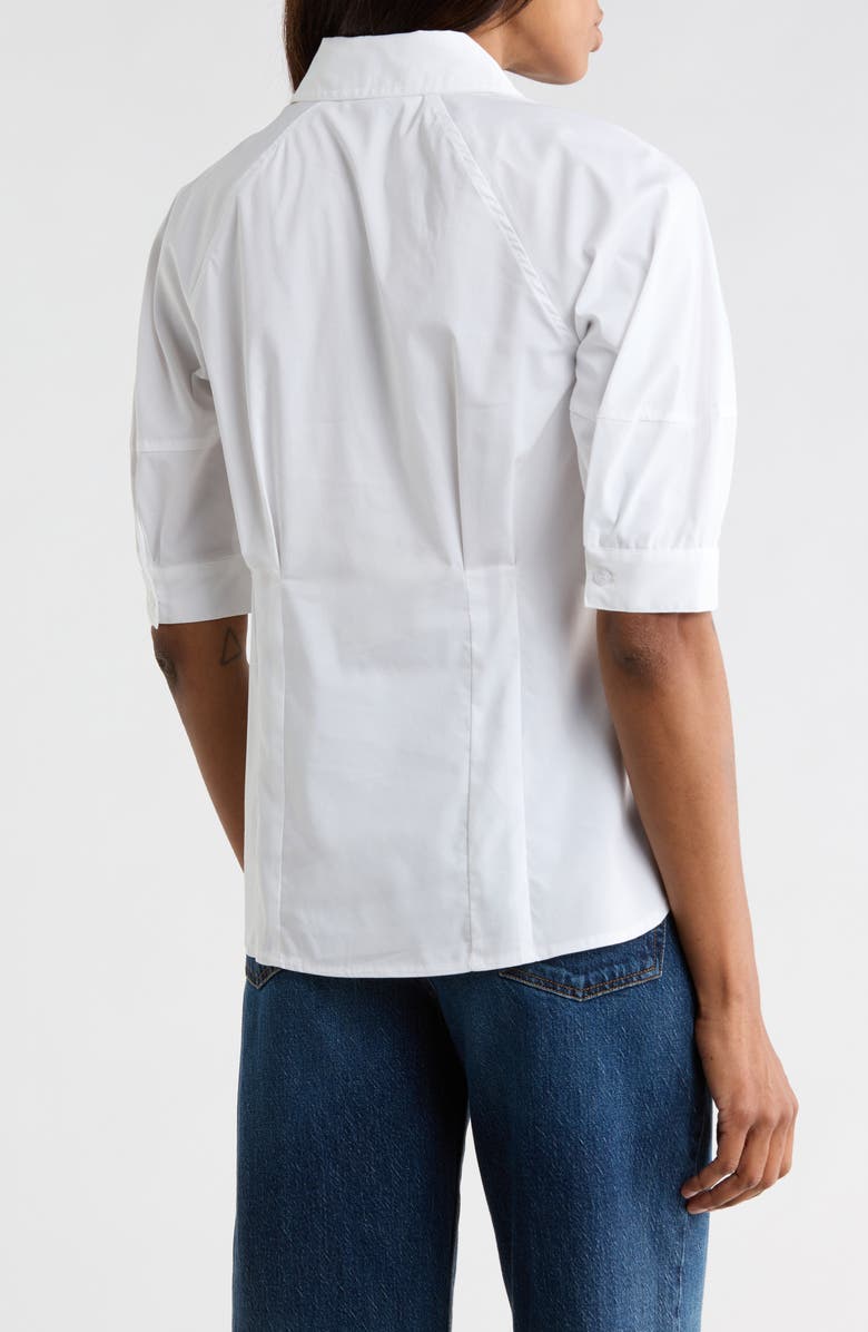 JASON WU Short Sleeve Pleated Woven Button-Up Shirt, Alternate, color, White